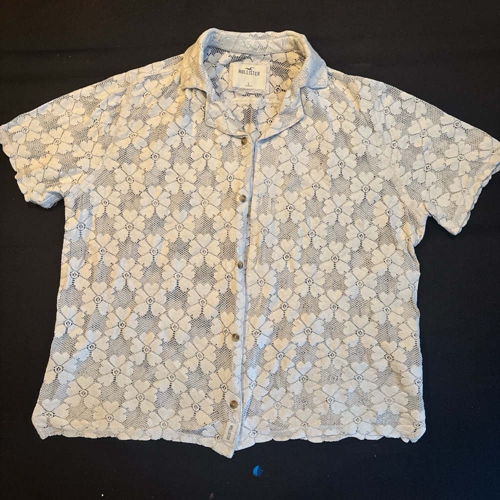 Hollister White and Gray Lace Shirt